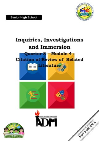 Inquiries, Investigations
and Immersion
Quarter 3 – Module 4 :
Citation of Review of Related
Literature
 