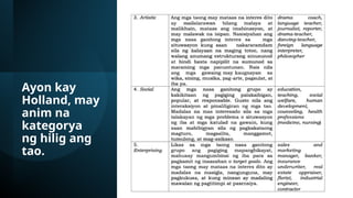 Ayon kay
Holland, may
anim na
kategorya
ng hilig ang
tao.
 