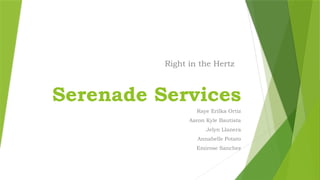 Serenade Services
Raye Erilka Ortiz
Aaron Kyle Bautista
Jelyn Llanera
Annabelle Potato
Emirose Sanchez
Right in the Hertz
 