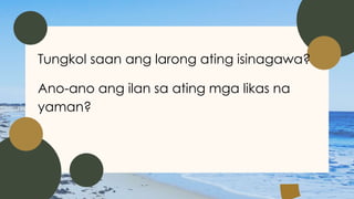 Tungkol saan ang larong ating isinagawa?
Ano-ano ang ilan sa ating mga likas na
yaman?
 