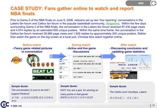 BBS

CASE STUDY: Fans gather online to watch and report
NBA finals
Prior to Game 2 of the NBA finals on June 9, 2008, neti...