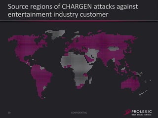 Source regions of CHARGEN attacks against
entertainment industry customer

18

CONFIDENTIAL

 