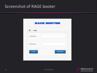 Screenshot of RAGE booter

20

CONFIDENTIAL

 