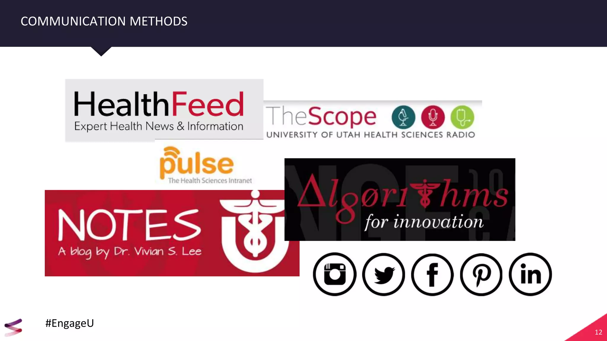 12
COMMUNICATION METHODS
#EngageU
 