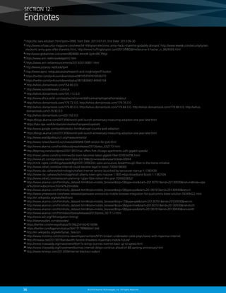 SECTION 12:

Endnotes
https://isc.sans.edu/port.html?port=1998, Start Date: 2013-07-01, End Date: 2013-09-30
 http://www.infosecurity-magazine.com/view/34149/syrian-electronic-army-hacks-sharethis-godaddy-domain/, http://www.eweek.com/security/syrianelectronic-army-goes-after-sharethis.html, http://www.huffingtonpost.com/2013/08/28/melbourne-it-hacker_n_3829593.html
3
http://www.globaltimes.cn/content/804680.shtml#.Up4mfBCPWjd
4
https://www.arin.net/knowledge/rirs.html
5
https://www.arin.net/announcements/2013/20130801.html
6
http://www.potaroo.net/tools/ipv4
7
http://www.apnic.net/publications/research-and-insights/geoff-huston
8
https://twitter.com/ipv4countdown/status/381953597610934272
9
https://twitter.com/ipv4countdown/status/381583660144943104
10
http://whois.domaintools.com/154.80.0.0
11
http://www.outsideheaven.com/uk
12
http://whois.domaintools.com/105.112.0.0
13
http://www.africa.airtel.com/wps/wcm/connect/africarevamp/nigeria/home/about
14
http://whois.domaintools.com/179.72.0.0, http://whois.domaintools.com/179.76.0.0
15
h
 ttp://whois.domaintools.com/179.80.0.0, http://whois.domaintools.com/179.84.0.0, http://whois.domaintools.com/179.88.0.0, http://whois.
domaintools.com/179.92.0.0
16
http://whois.domaintools.com/23.192.0.0
17
https://blogs.akamai.com/2013/06/world-ipv6-launch-anniversary-measuring-adoption-one-year-later.html
18
https://labs.ripe.net/Members/emileaben/hampered-eyeballs
19
http://www.google.com/ipv6/statistics.html#tab=per-country-ipv6-adoption
20
https://blogs.akamai.com/2013/06/world-ipv6-launch-anniversary-measuring-adoption-one-year-later.html
21
http://www.worldipv6launch.org/measurements/
22
http://www.networkworld.com/news/2009/061009-verizon-lte-ipv6.html
23
http://www.akamai.com/html/about/press/releases/2013/press_032713.html
24
http://bbpmag.com/wordpress2/2013/07/mac-offers-first-chicago-apartments-with-gigabit-speeds/
25
http://news.yahoo.com/tiny-minnesota-town-becomes-latest-gigabit-fiber-024554796.html
26
http://www.att.com/gen/press-room?pid=24734cdvn=newsnewsarticleid=36934
27
http://circle.cspire.com/blogs/speedoflight/2013/09/24/c-spire-announces-breakthrough-fiber-to-the-home-initiative
28
http://www.zdnet.com/slow-internet-could-become-legal-in-brazil-7000018690/
29
http://www.cbc.ca/news/technology/ultrafast-internet-service-launched-by-vancouver-startup-1.1382430
30
http://www.cbc.ca/news/technology/small-alberta-town-gets-massive-1-000-mbps-broadband-boost-1.1382428
31
http://www.zdnet.com/swisscom-planning-1gbps-fibre-rollout-this-year-7000020652/
32
http://www.akamai.com/html/io/io_dataset.html#stat=mobile_browsertop=5type=linestart=20130701end=20130930net=mhide=ope
ra%20mini+docomo+chrome%20mobile
33
http://www.akamai.com/html/io/io_dataset.html#stat=mobile_browsertop=5type=piestart=20130701end=20130930net=m
34
http://www.prnewswire.com/news-releases/openwave-announces-mobile-browser-integration-for-qualcomms-brew-solution-56049422.html
35
http://en.wikipedia.org/wiki/NetFront
36
http://www.akamai.com/html/io/io_dataset.html#stat=mobile_browsertop=15type=piestart=20130701end=20130930net=m
37
http://www.akamai.com/html/io/io_dataset.html#stat=mobile_browsertop=5type=linestart=20130701end=20130930net=both
38
http://www.akamai.com/html/io/io_dataset.html#stat=mobile_browsertop=5type=piestart=20130701end=20130930net=both
39
http://www.akamai.com/html/about/press/releases/2013/press_061113.html
40
http://www.w3.org/TR/navigation-timing/
41
http://stevesouders.com/episodes/
42
https://twitter.com/renesys/status/357862591424516096
43
https://twitter.com/bgpmon/status/364731789866041344
44
http://en.wikipedia.org/wiki/Syrian_Telecom
45
http://www.mizzima.com/mizzima-news/myanmar/item/9735-broken-underwater-cable-plays-havoc-with-myanmar-internet
46
http://lirneasia.net/2013/07/bandwidth-famine-threatens-myanmars-mobile-future/
47
http://www.irrawaddy.org/investment/fiber-fix-brings-burmas-internet-back-up-to-speed.html
48
http://www.irrawaddy.org/investment/burmas-internet-delays-continue-ahead-of-88-uprising-anniversary.html
49
http://www.renesys.com/2013/09/internet-blackout-sudan/
1
2

36

© 2014 Akamai Technologies, Inc. All Rights Reserved

 