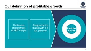 Profitable
Growth
Our definition of profitable growth
15
Outgrowing the
market with 1-2
p.p. per year
Continuous
improvement
of EBIT margin
 