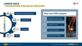 LUNDIN GOLD
– FOUNDATION FOR VALUE CREATION
Slide 22
Operational Excellence
Cash Flow
Growth
ESG
Dividend payments
Near te...