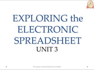 EXPLORING the
ELECTRONIC
SPREADSHEET
UNIT 3
 