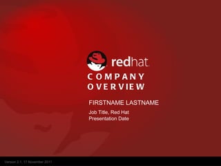 COMPANY OVERVIEW FIRSTNAME LASTNAME Job Title, Red Hat Presentation Date 