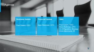3
Agenda
3
Business Update
Paul Galant, CEO
Financial Update
Marc Rothman, CFO
Q&A
Paul Galant, CEO
Marc Rothman, CFO
Vin D’Agostino, Strategy
Chris Mammone, IR
 