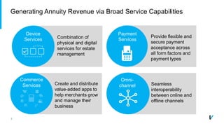 7
Combination of
physical and digital
services for estate
management
Device
Services
Commerce
Services
Omni-
channelCreate and distribute
value-added apps to
help merchants grow
and manage their
business
Provide flexible and
secure payment
acceptance across
all form factors and
payment types
Seamless
interoperability
between online and
offline channels
Generating Annuity Revenue via Broad Service Capabilities
Payment
Services
 