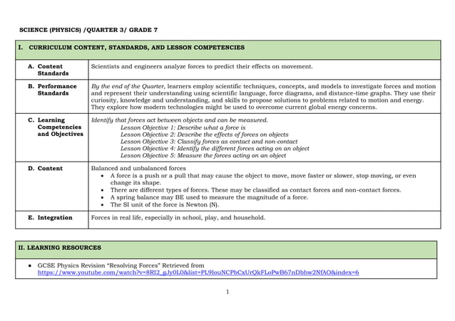 Q3_LE_Science 7_Lesson 1_Week 1.pdf grade 7 | PDF | Physics | Science