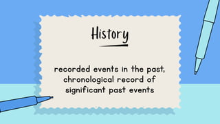 recorded events in the past,
chronological record of
significant past events
 