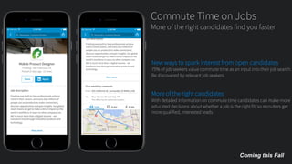 New ways to spark interest from open candidates
75% of job seekers value commute time as an input into their job search.
B...