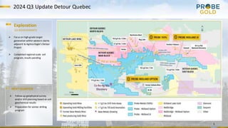 2024 Q3 Update Detour Quebec
➢ Follow-up geophysical survey
and/or drill planning based on soil
geochemical results
➢ Preparation for winter drilling
program
NEXT QUARTER
Exploration
Q3 ACHIEVEMENTS
➢ Focus on high-grade target
generation within western claims
adjacent to Agnico-Eagle’s Detour
Project
➢ Completed regional-scale soil
program, results pending
5
 