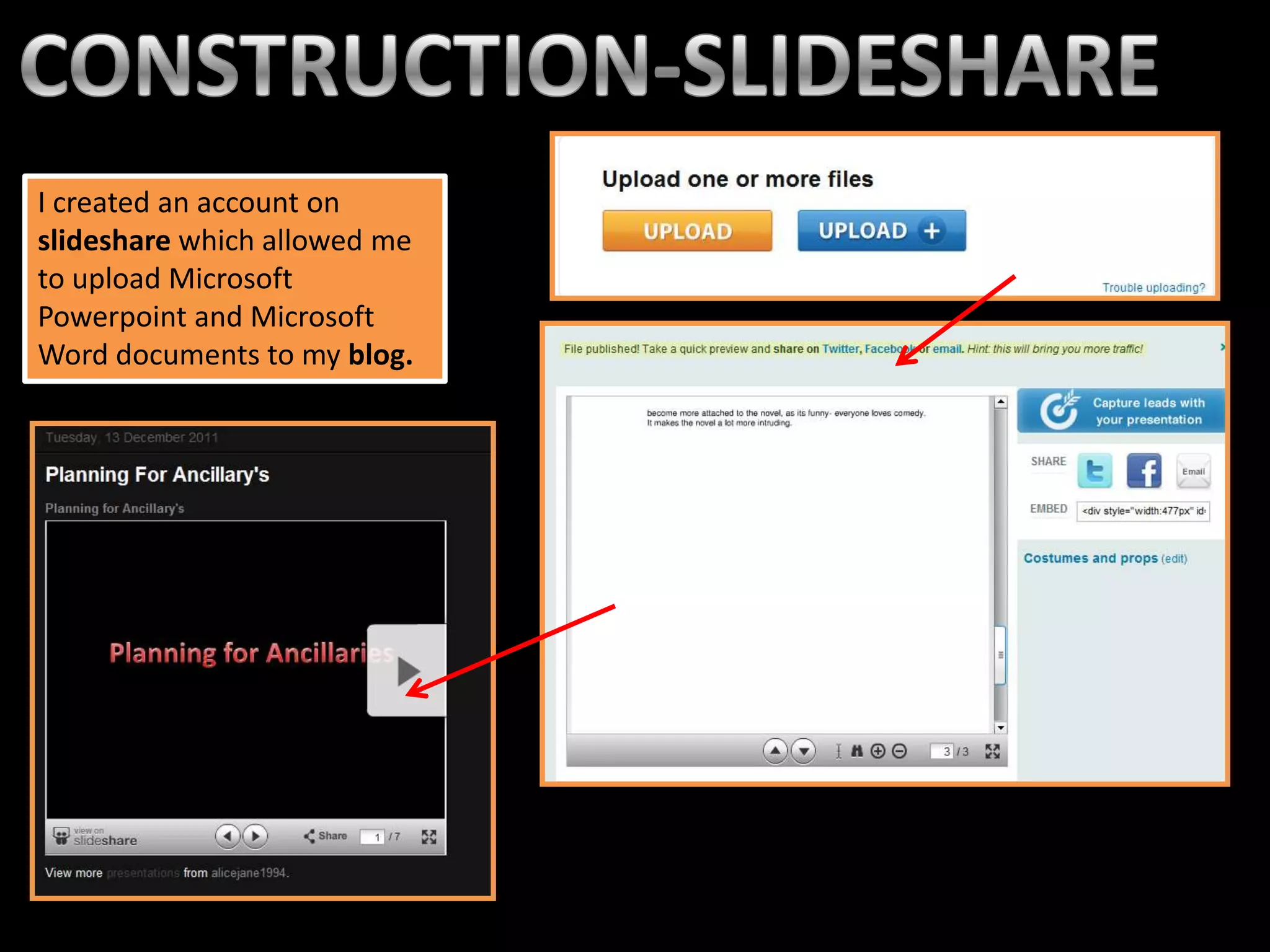 I created an account on
slideshare which allowed me
to upload Microsoft
Powerpoint and Microsoft
Word documents to my blog.
 