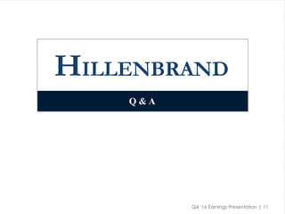 HILLENBRAND
Q4 ‘16 Earnings Presentation | 11
Q & A
 