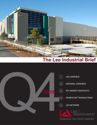 Q44
1
2
LEE OVERVIEW
NATIONAL OVERVIEW
SIGNIFICANT TRANSACTIONS
5 LEE NETWORK
3 KEY MARKET SNAPSHOTS
The Lee Industrial Brief
2016
 