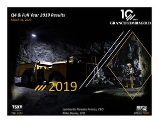 1
TSX: GCM OTCQX: TPRFF
March 31, 2020TSX: GCM OTCQX:TPRFF
Q4 & Full Year 2019 Results
March 31, 2020
Lombardo Paredes Arenas, CEO
Mike Davies, CFO
 