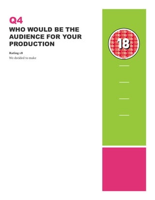 Q4
WHO WOULD BE THE
AUDIENCE FOR YOUR
PRODUCTION
Rating 18
We decided to make
 