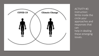 ACTIVITY #3
Instruction:
Write inside the
circle your
approaches and
responses that
can
help in dealing
these emerging
issues.