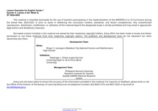 Implementation of the MATATAG K to 10 English Curriculum for Grade 7 | PPTX