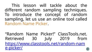 Q4 Lesson 1, Parameter, Statistics and Sampling Plan.pptx