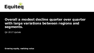 Confidential© Equiteq 2016 equiteq.com
Growing equity, realizing value
Overall a modest decline quarter over quarter
with large variations between regions and
segments.
Q4 2017 Update
 