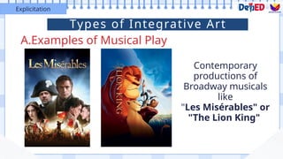 A.Examples of Musical Play
Explicitation
Contemporary
productions of
Broadway musicals
like
"Les Misérables" or
"The Lion King"
Types of Integrative Art
 