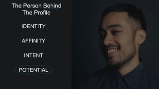 The Person Behind
The Profile
IDENTITY
AFFINITY
INTENT
POTENTIAL
 