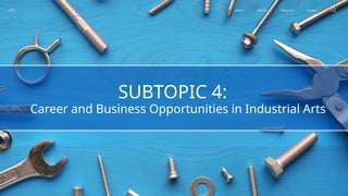 Contact
About Us
Service
Home
SUBTOPIC 4:
Career and Business Opportunities in Industrial Arts
 