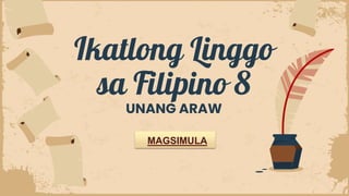 Ikatlong Linggo
sa Filipino 8
UNANG ARAW
MAGSIMULA
 