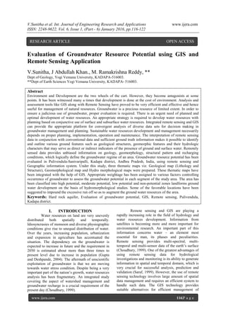 Evaluation of Groundwater Resource Potential using GIS and Remote ...