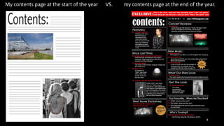 My contents page at the start of the year VS. my contents page at the end of the year.
 