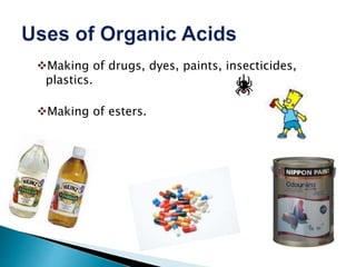 Making of drugs, dyes, paints, insecticides,
plastics.
Making of esters.
 