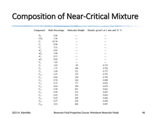 Composition of Near-Critical Mixture

2013 H. AlamiNia

Reservoir Fluid Properties Course: Petroleum Reservoir Fluids

46

 