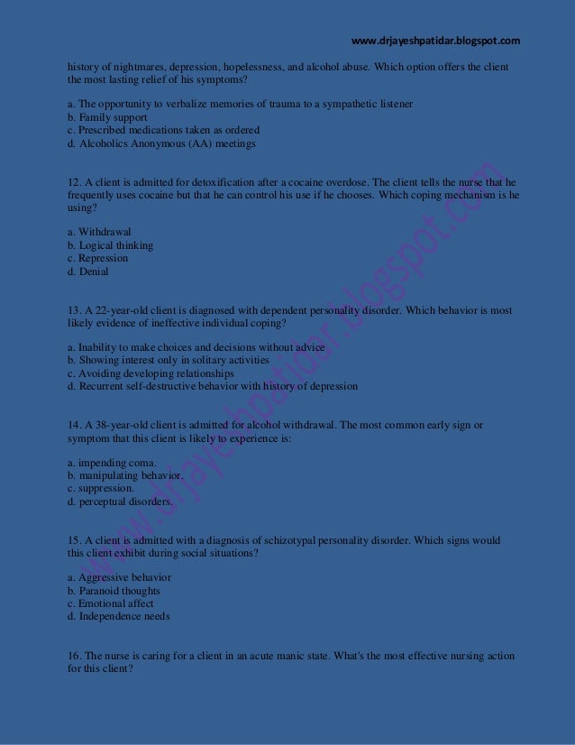 Mental Health Nursing Practice Test 6