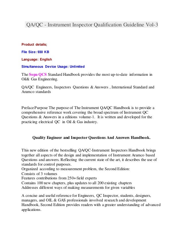 QA/QC - Instrument Inspector Qualification Guideline Vol-3