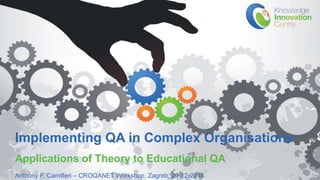 www.knowledgeinnovation.eu
Implementing QA in Complex Organisations
Applications of Theory to Educational QA
Anthony F. Camilleri – CROQANET Workshop, Zagreb, 20-12-2018
 