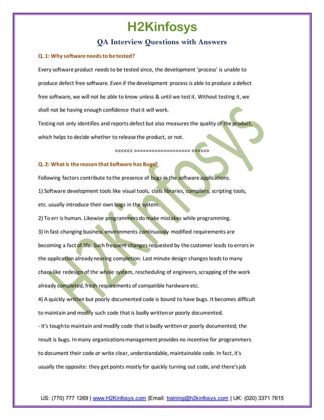 QA Interview Questions With Answers PDF