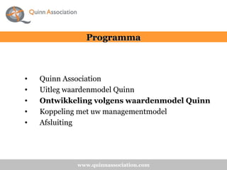 <ul><li>Quinn Association </li></ul><ul><li>Uitleg waardenmodel Quinn </li></ul><ul><li>Ontwikkeling volgens waardenmodel ...