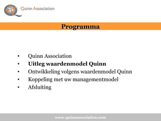<ul><li>Quinn Association </li></ul><ul><li>Uitleg waardenmodel Quinn </li></ul><ul><li>Ontwikkeling volgens waardenmodel ...