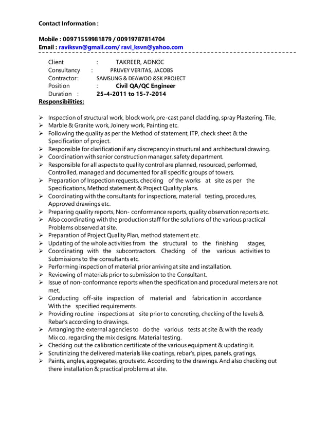 QA/QC Civil Engineer | DOCX