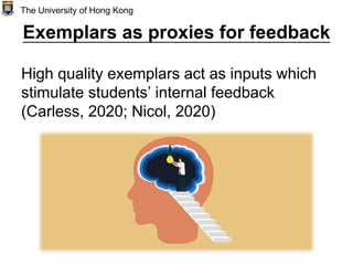 Exemplars as proxies for feedback
High quality exemplars act as inputs which
stimulate students’ internal feedback
(Carless, 2020; Nicol, 2020)
The University of Hong Kong
 