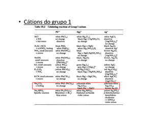 • Cátions do grupo 1
 