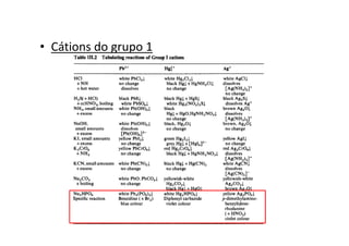 • Cátions do grupo 1
 