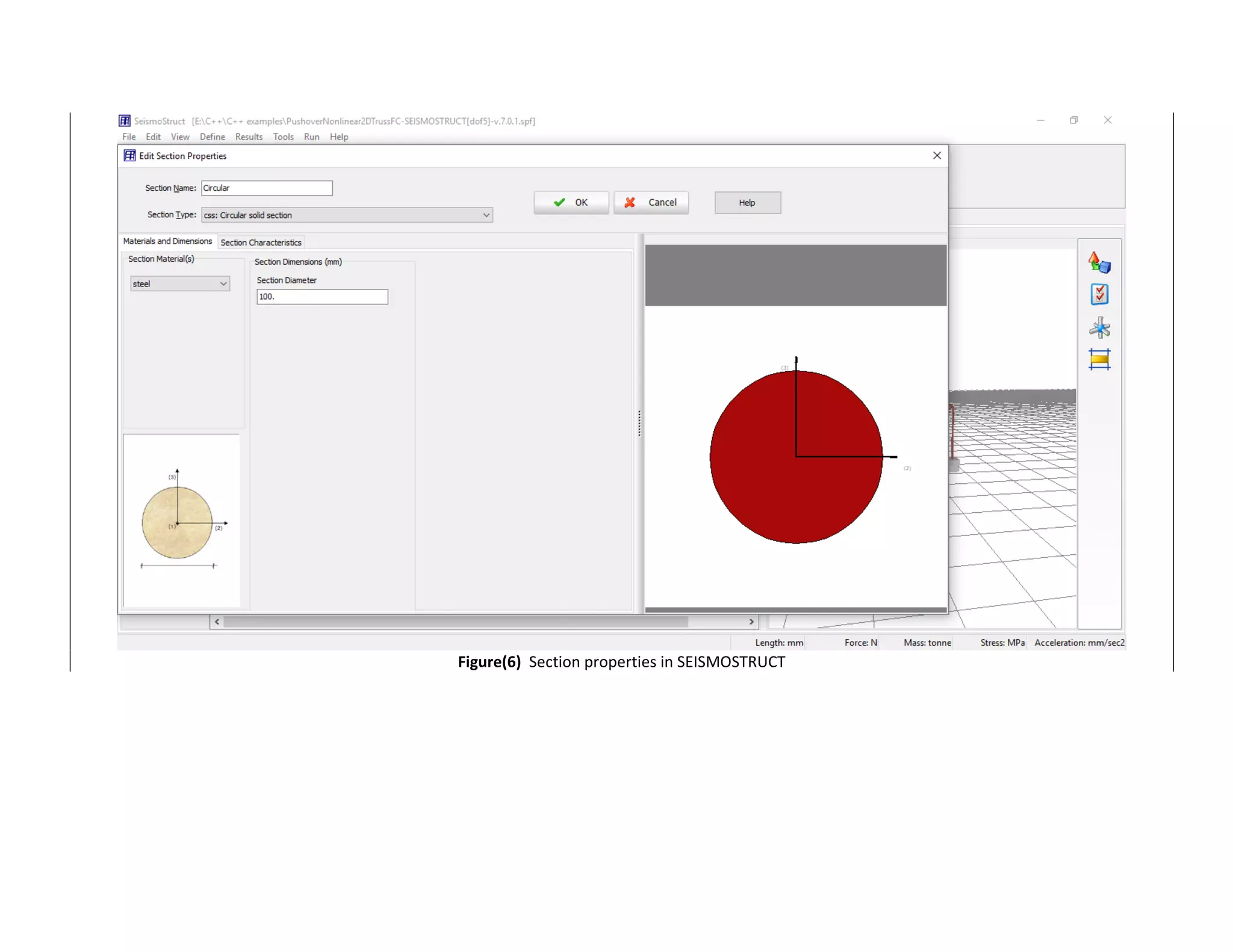  
Figure(6)  Section properties in SEISMOSTRUCT 
 