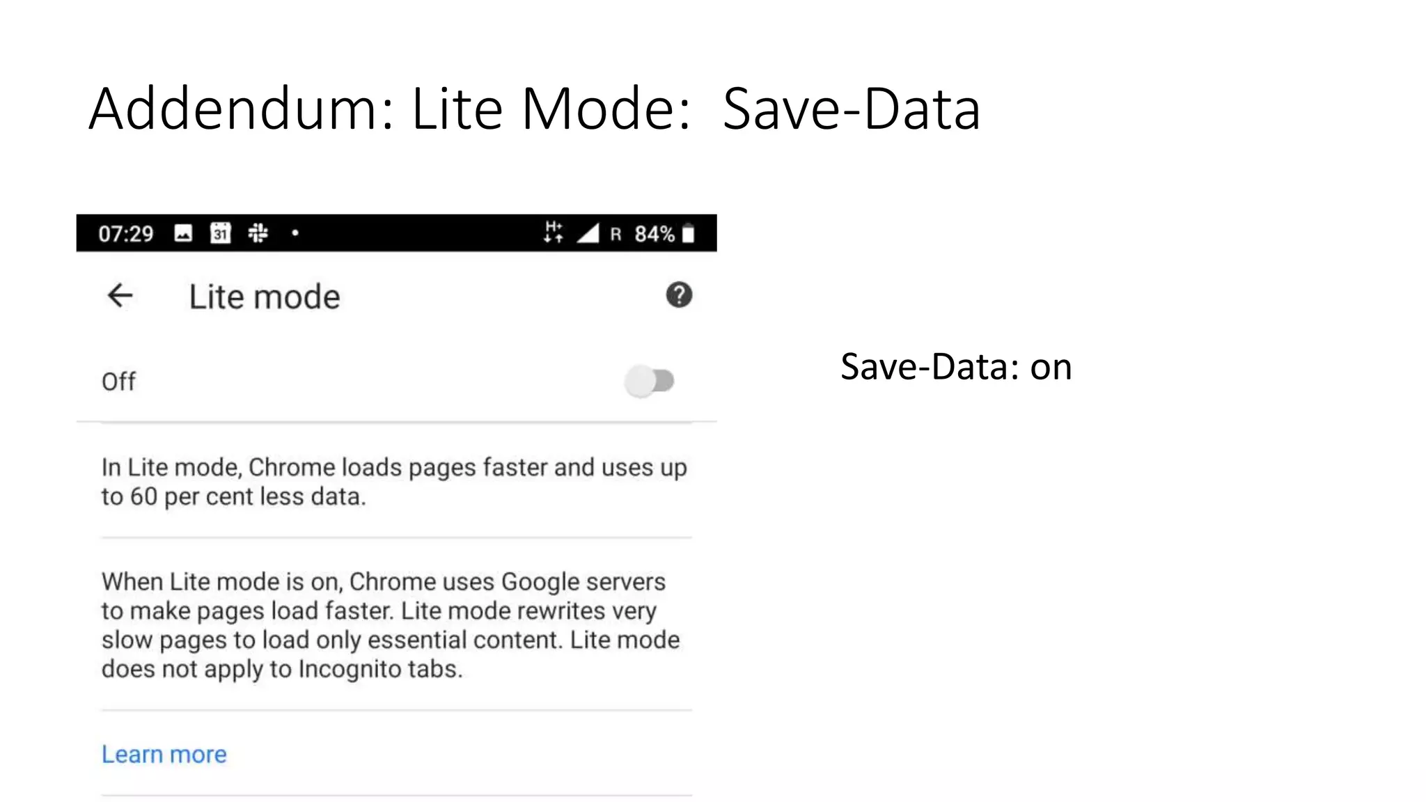 Addendum: Lite Mode: Save-Data
Save-Data: on
 