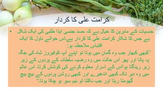 ‫کردار‬ ‫کا‬ ‫علی‬ ‫کرامت‬
• ‫شکل‬ ‫ایک‬ ‫کی‬ ‫طلبی‬ ‫ایذا‬ ‫جنسی‬ ‫حسد‬ ‫کہ‬ ‫ہے‬ ‫خیال‬ ‫کا‬ ‫ماہرین‬ ‫کے‬ ‫جنسیات‬
‫ایک‬ ‫کا‬ ‫ناول‬ ‫حوالے‬ ‫ہے۔اس‬ ‫کردار‬ ‫کا‬ ‫علی‬ ‫کرامت‬ ‫شکار‬ ‫کا‬ ‫جس‬ ‫ہے‬
‫ہو‬ ‫مالحظہ‬ ‫اقتباس‬:
’’‫جگہ‬ ‫کی‬ ‫شاہ‬ ‫کوفیروز‬ ‫آپ‬ ‫اپنے‬ ‫تو‬ ‫ہوتا‬ ‫میں‬ ‫گمان‬ ‫وہ‬ ‫جب‬ ‫کبھار‬ ‫کبھی‬
‫زیر‬ ‫کے‬ ‫پردوں‬ ‫کے‬ ‫سلطانہ‬ ‫رضیہ‬ ‫وہ‬ ‫میں‬ ‫حالت‬ ‫اس‬ ‫پھر‬ ‫اور‬ ‫پاتا‬ ‫پہ‬
‫عالم‬ ‫اس‬ ‫کرتا۔‬ ‫کوشش‬ ‫کی‬ ‫کرنے‬ ‫معلوم‬ ‫اسرار‬ ‫کے‬ ‫ہوااس‬ ‫رینگتا‬ ‫زیر‬
‫بیچ‬ ‫بیچ‬ ‫کے‬ ‫پردوں‬ ‫روشن‬ ‫کبھی‬ ‫اور‬ ‫اندھیرے‬ ‫کبھی‬ ‫تک‬ ‫دیر‬ ‫وہ‬ ‫میں‬
‫ہوتا۔‬ ‫چکا‬ ‫ہو‬ ‫سیر‬ ‫نیم‬ ‫تو‬ ‫نکلتا‬ ‫جب‬ ‫اور‬ ‫رہتا‬ ‫گھومتا‬‘‘
 