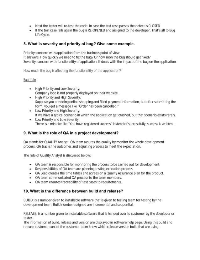 QA interview questions and answers